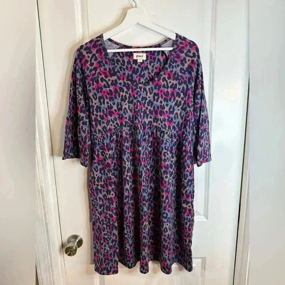 Pact Women’s Purple & Blue Leopard Revive Flutter Midi Dress with Pockets - Picture 1 of 4
